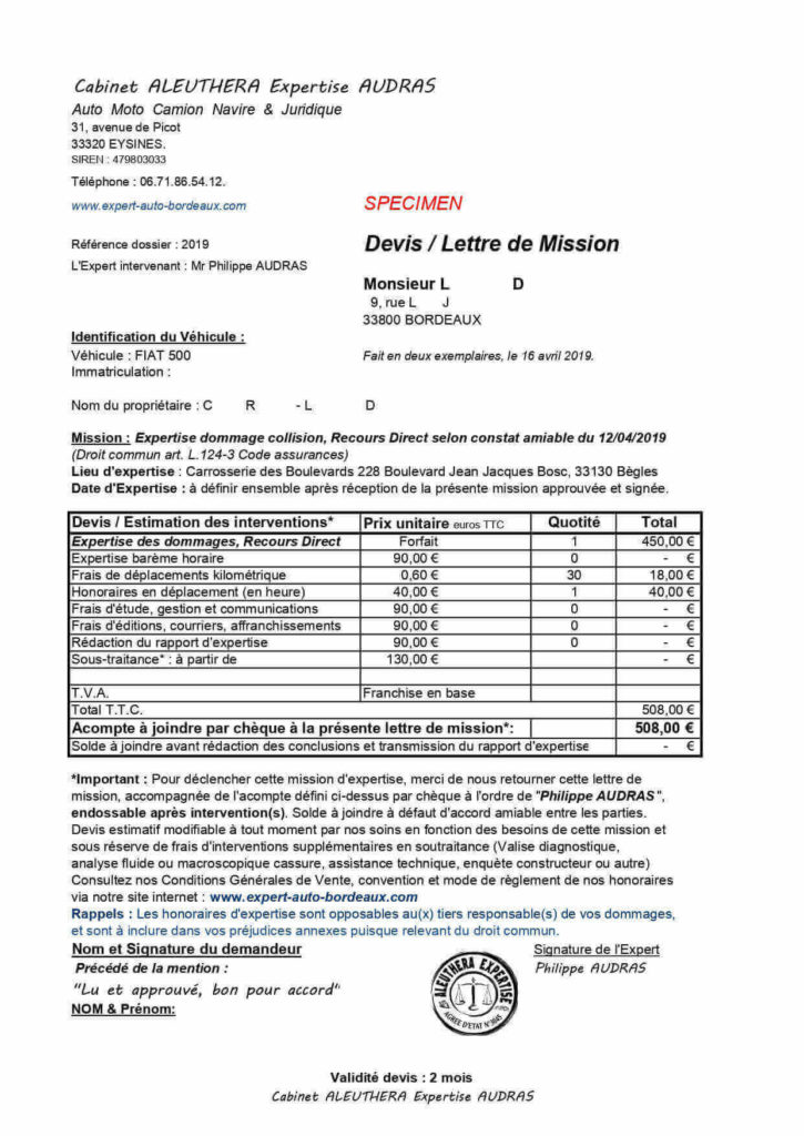 expert-auto-bordeaux-recours-direct-droit-commun-code-assurance